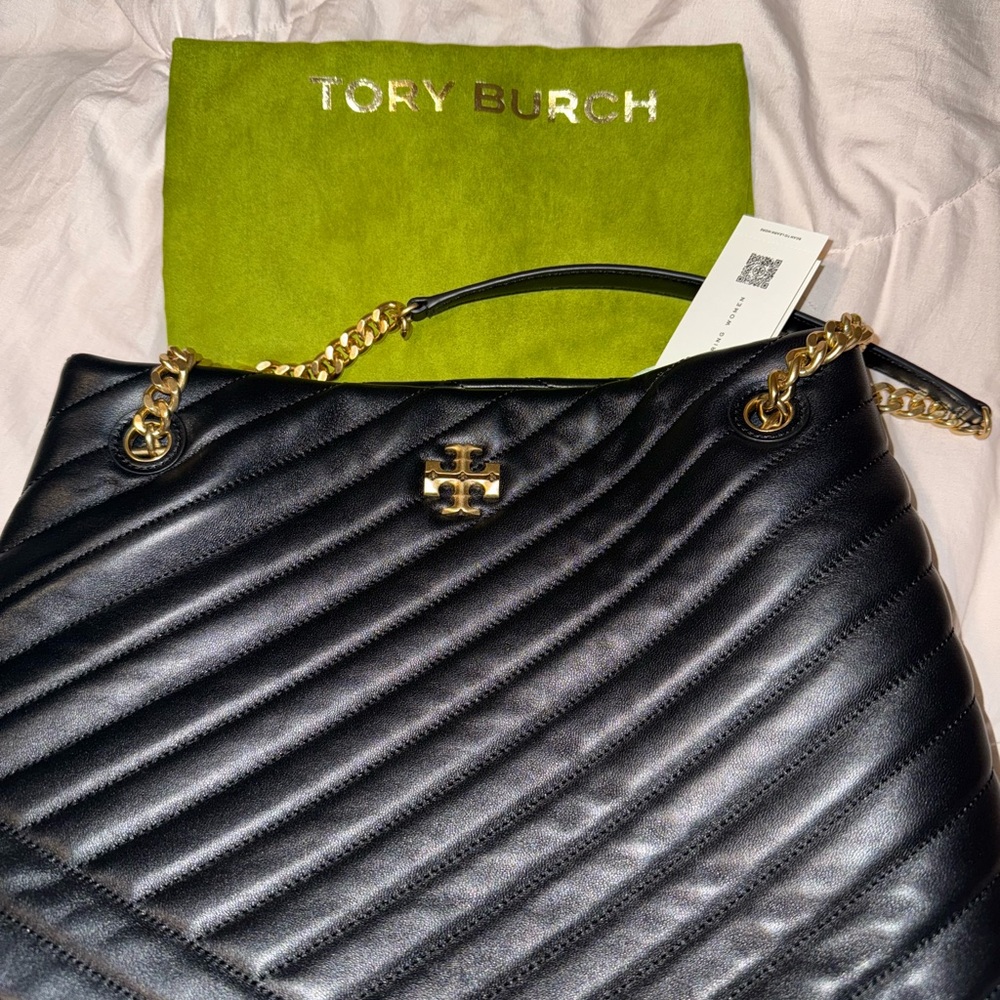 Tory Burch Black Quilted Shoulder Bag with Gold Accents